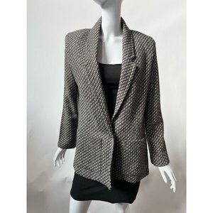 Albee Womens Suit Jacket Black White Wool Blend Houndstooth USA Vintage 10